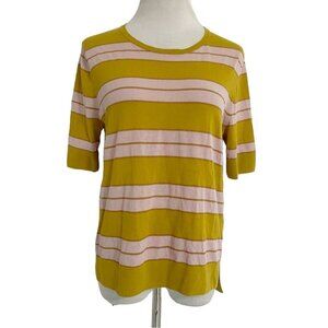 Luisa Cerano Size 8  Top Blouse Short Sleeve Stripe Cotton Blend